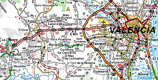 Bunol_map Буньол находится в нескольких десятках километров к востоку от Валенсии
