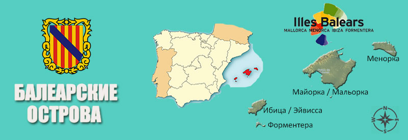 Балеарские острова относительно Пиренейского п-ва 
