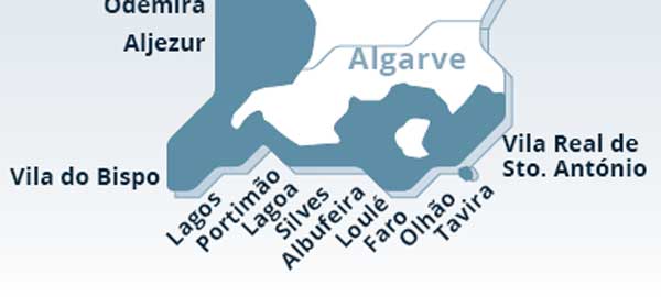 Карта-схема местоположения пляжей Алгарве 